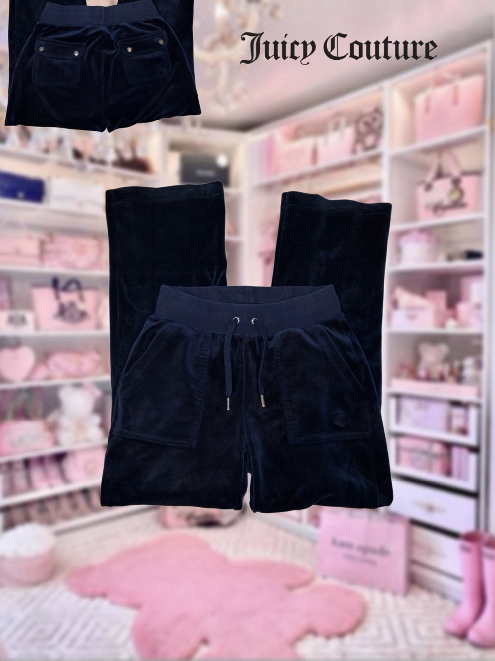 Juicy Couture Navy Blue Velour Y2K Track Pants - Size XXS